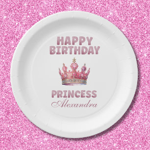 Assiettes En Carton Parties scintillant rose princesse Crown Fairytale