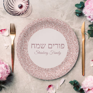 Assiettes En Carton Parties scintillant rose rose Personnalisé Juif Jo