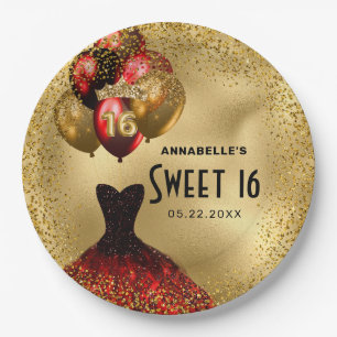 Assiettes En Carton Parties scintillant rouge or doux 16