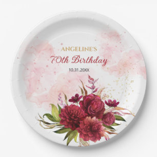 Assiettes En Carton Parties scintillant Splash Bourgogne Dahlia Rose A