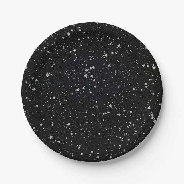 Assiettes En Carton Parties scintillant Stars2 - Noir argenté (Devant)