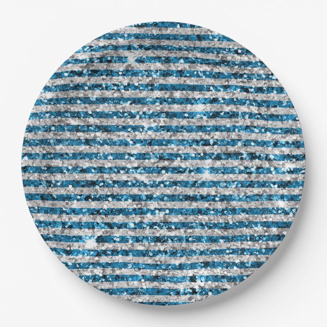 Assiettes En Carton Parties scintillant Turquoise Argent (Devant)