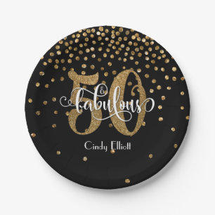 Assiettes En Carton Parties scintillantes 50 d'or et anniversaire
