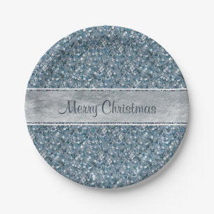 Assiettes En Carton Parties scintillantes bleues d'aluminium argenté