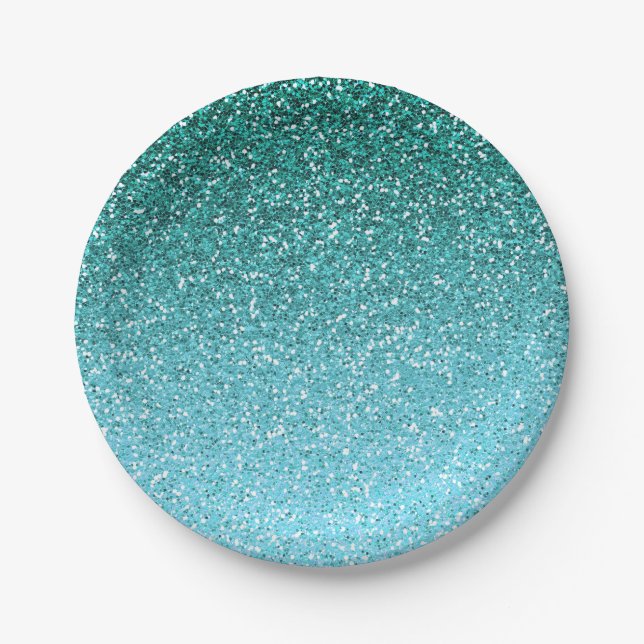 Assiettes En Carton Parties scintillantes Ombre d'Aqua (Devant)