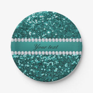 Assiettes En Carton Parties scintillantes turquoises chics et diamants
