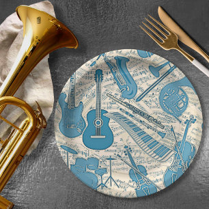 Assiettes En Carton Partition Musique et instruments Blue/Ivory ID481