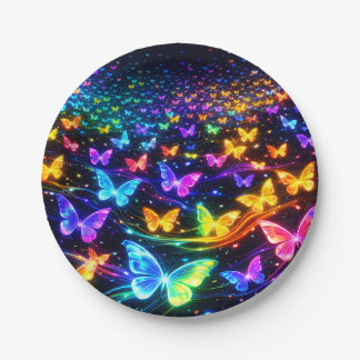 Assiettes En Carton Partyteller Neon Schmetterlingsmotiv
