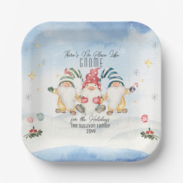 Assiettes En Carton Pas d'endroit comme Gnome pour les vacances (Recto)
