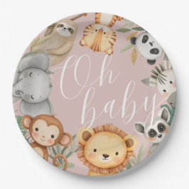 Assiettes En Carton Pastel baby shower tropical Jungle Safari Animaux
