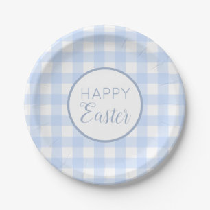Assiettes En Carton Pastel Blue Happy Pâques Plaid Motif