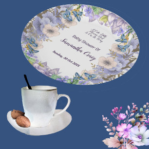 Assiettes En Carton Pastel Blue Little Flower Bud Floral Baby shower