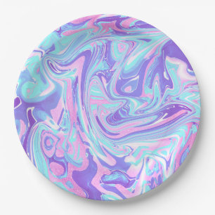 Assiettes En Carton Pastel Blue & Purple Marble Texture liquide