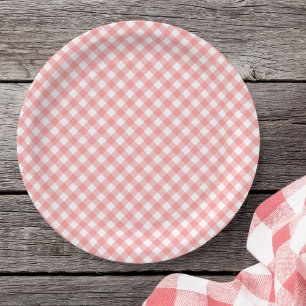 Assiettes En Carton Pastel Blush Coral En vichy