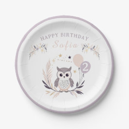 Assiettes En Carton Pastel Boho Baby Owl and Balloons Anniversaire