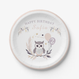 Assiettes En Carton Pastel Boho Baby Owl and Balloons Anniversaire