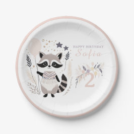 Assiettes En Carton Pastel Boho Raccoon et Ballons Anniversaire
