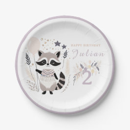 Assiettes En Carton Pastel Boho Raccoon et Ballons Anniversaire