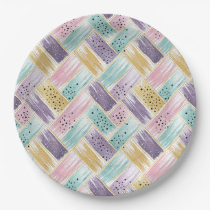 Assiettes En Carton Pastel Brushstroke & Gold Crisscross Abstrait