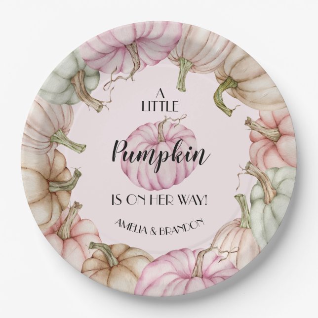 Assiettes En Carton Pastel Citrouille Baby shower fille Plaque en papi (Devant)