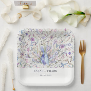 Assiettes En Carton Pastel Classy Ornate Aquarelle Peacock Mariage