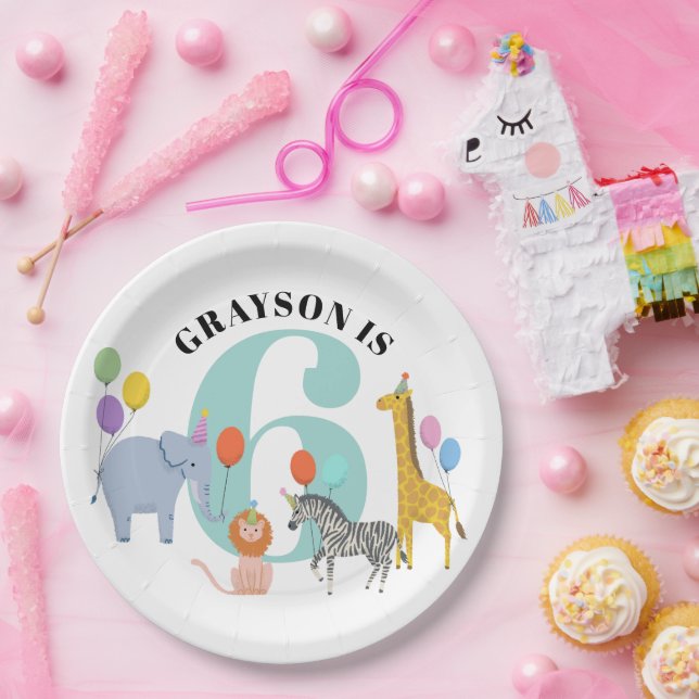 Assiettes En Carton Pastel Colours Anniversaire Fête Safari Animaux (Fête)