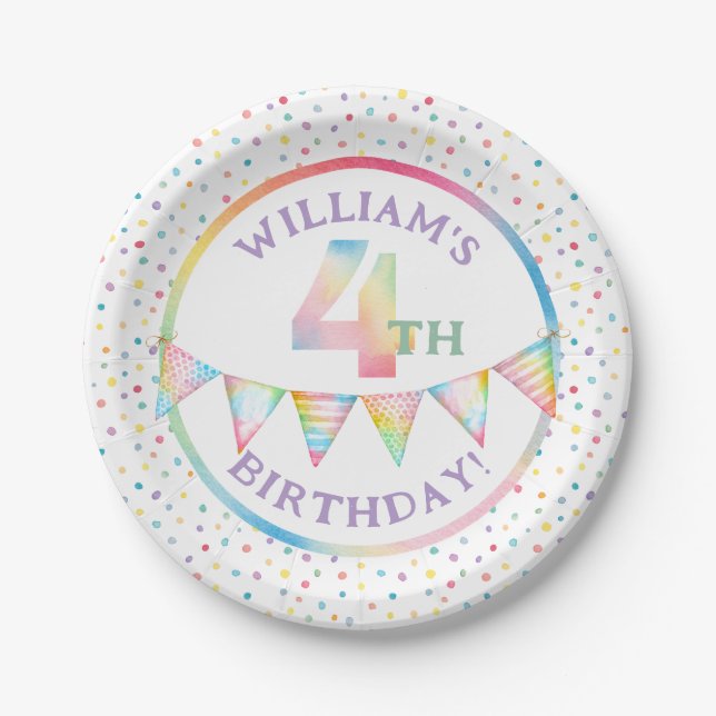 Assiettes En Carton Pastel Confetti 4e Plaques de fête d'anniversaire (Devant)