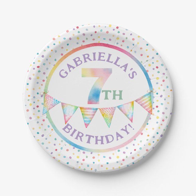 Assiettes En Carton Pastel Confetti 7e Plaques de fête d'anniversaire (Devant)