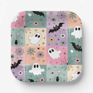 Assiettes En Carton Pastel Cute Halloween Éffrayant À damiers