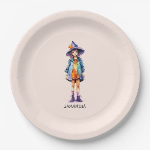 Assiettes En Carton Pastel Cute Witch Girl Halloween esthétique