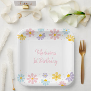 Assiettes En Carton Pastel Daisy Flower Anniversaire