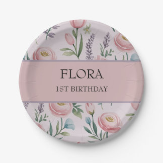 Assiettes En Carton Pastel Doux personnalisé Roses Floraux & Tulipes