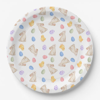 Assiettes En Carton Pastel Easter Bunnies, Egg, and Chiks