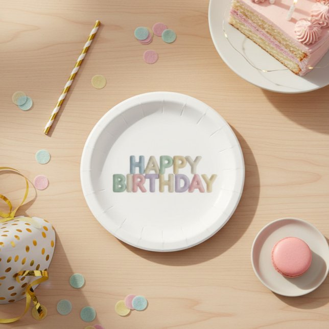Assiettes En Carton  Pastel Felt Letters Happy Birthday (Créateur téléchargé)