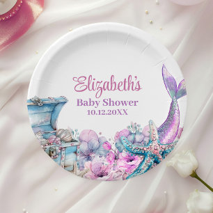 Assiettes En Carton Pastel Floral Mermaid Baby shower