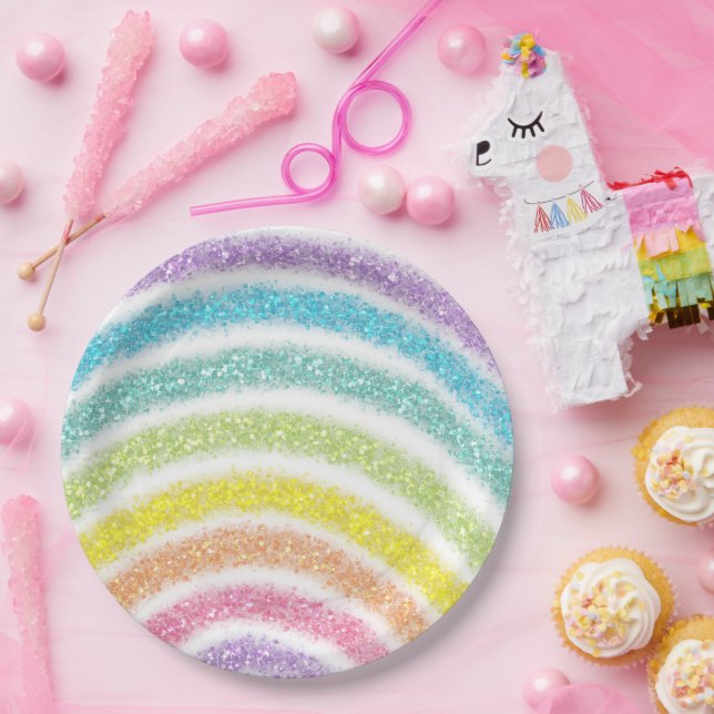 Assiettes En Carton Pastel Glitter Rainbow (Fête)