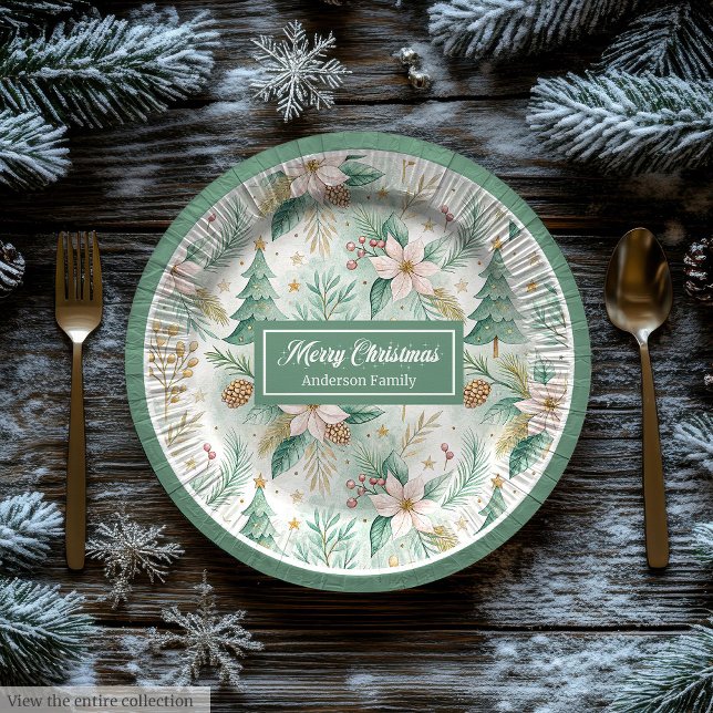 Assiettes En Carton Pastel Green and Gold Plates Christmas Floral Wrap (Pastel Green and Gold Plates Christmas Floral Wrap)
