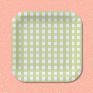 Assiettes En Carton Pastel Green En vichy Check Motif Plaque papier