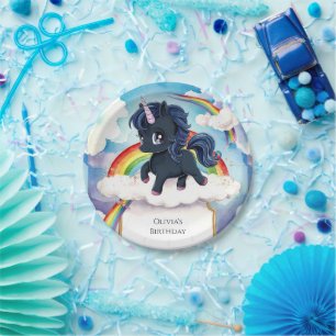 Assiettes En Carton Pastel Kids Black Unicorn Anniversaire