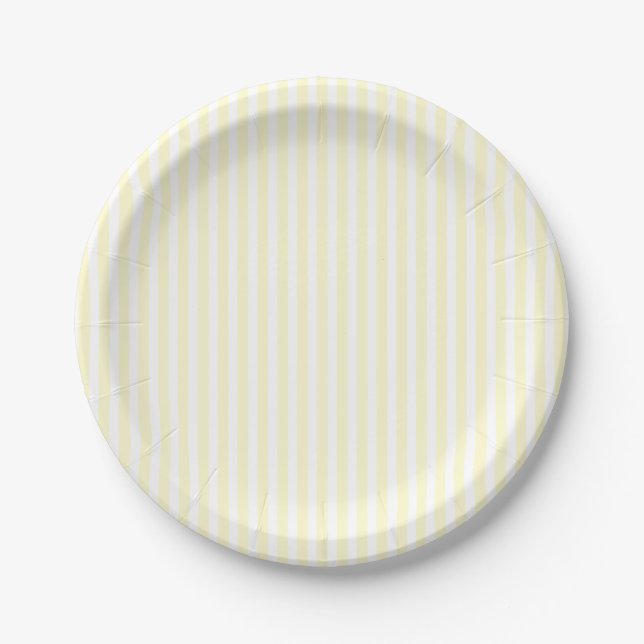 Assiettes En Carton Pastel Lemon Yellow Stripes blanches Pale Yellow (Devant)