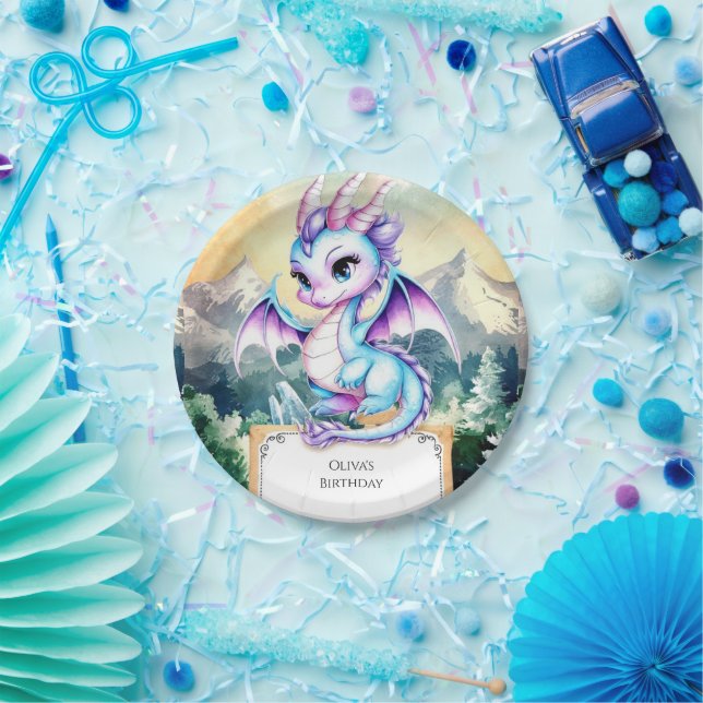 Assiettes En Carton Pastel Majestic Cute Dragon Anniversaire (Fête)