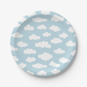 Assiettes En Carton Pastel Nuages Asthétique Bleu Et Blanc Bleu