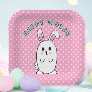 Assiettes En Carton Pastel Pâques Bunny Cartoon rose blanc bleu mou