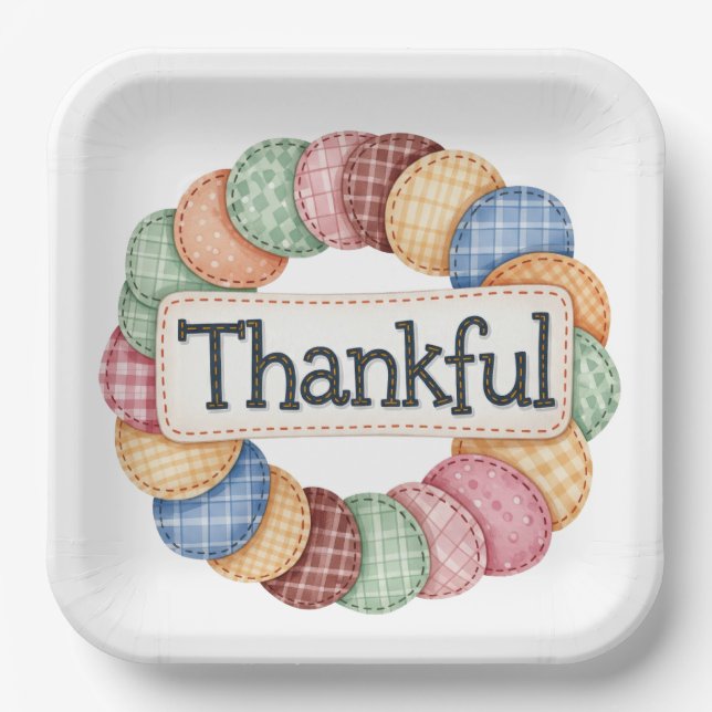 ASSIETTES EN CARTON PASTEL PATCHWORK AUTOMNE MERCI (Recto)