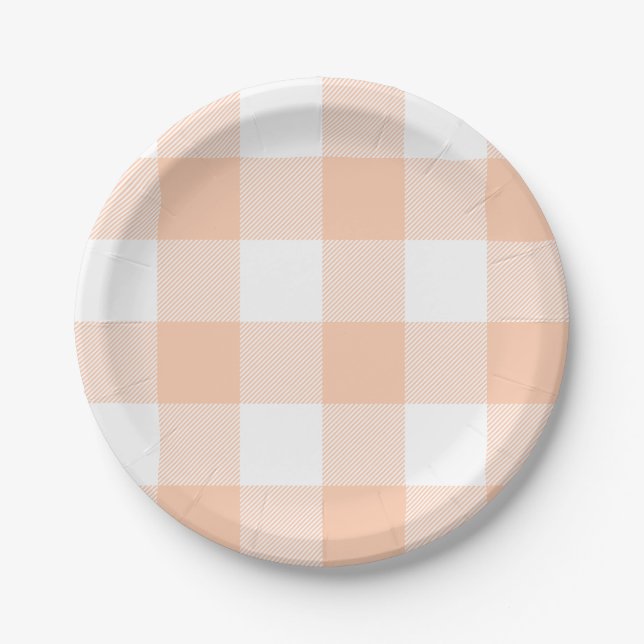Assiettes En Carton Pastel Peach En vichy Plaid Motif (Devant)