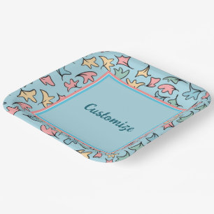 Assiettes En Carton Pastel personnalisé Feuille bleu