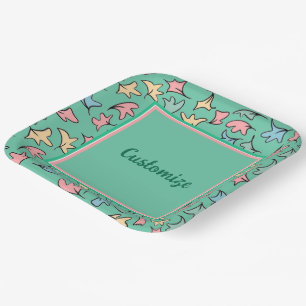 Assiettes En Carton Pastel personnalisé Feuilles vert