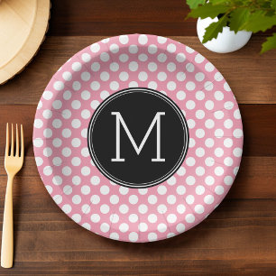 Assiettes En Carton Pastel Pink and Black Polka Dots Custom