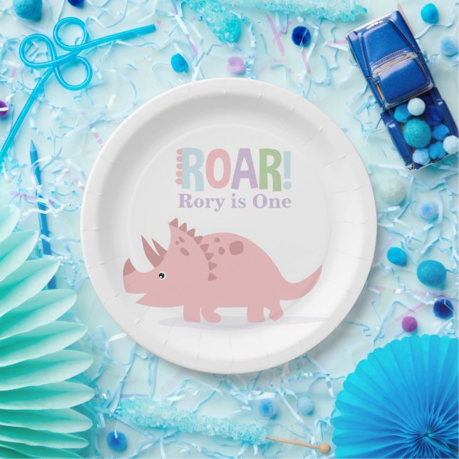 Assiettes En Carton Pastel Pink Baby Dinosaures Roar Anniversaire (Fête)