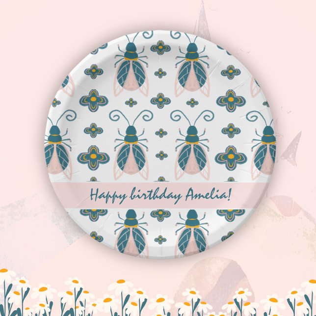 Assiettes En Carton Pastel Pink Bugs Flower Girl Anniversaire (Créateur téléchargé)